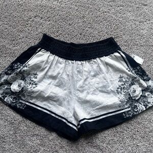 Anthropologie Black and White Floral Athletic Shorts